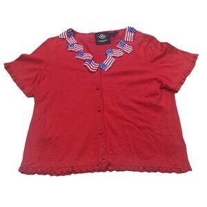 VTG Michael Simon Cardigan American Flag Embroidered Sequin Patriotic Sweater XL